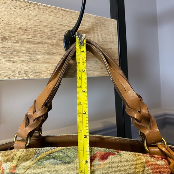 VTG Y2K FOSSIL handBag Plants Floral Leather Key Charm Boho with scarf - Picture 8 of 16